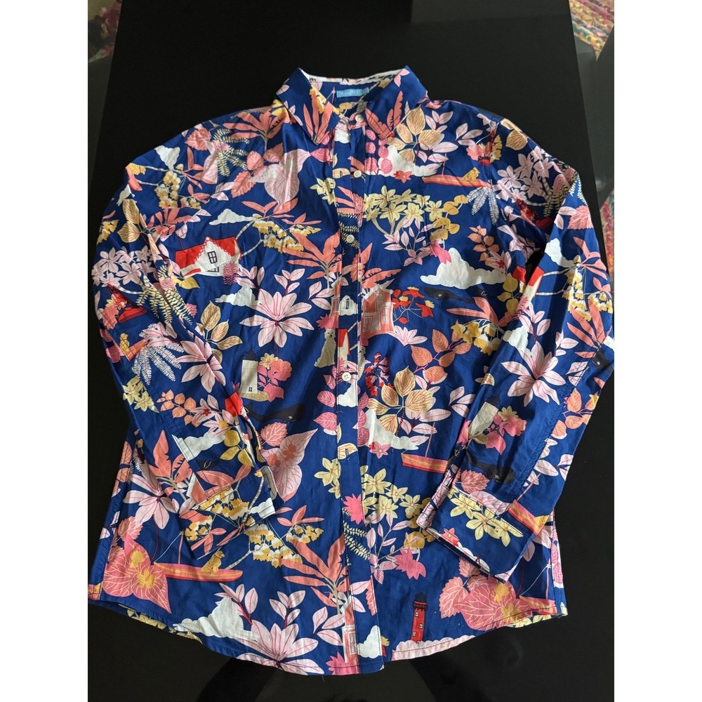 J. McLaughlin XS Button Down Shirt Floral Print Coastal House Nautical o2 - Picture 2 of 7